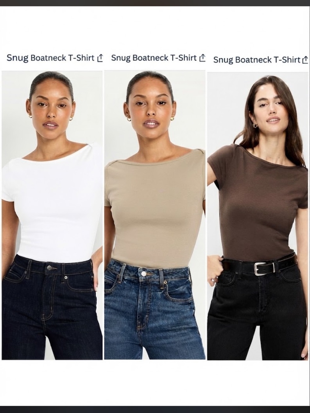 BUNDLE 3 Old Navy Snug Boatneck T-Shirt - White, Beige, Brown